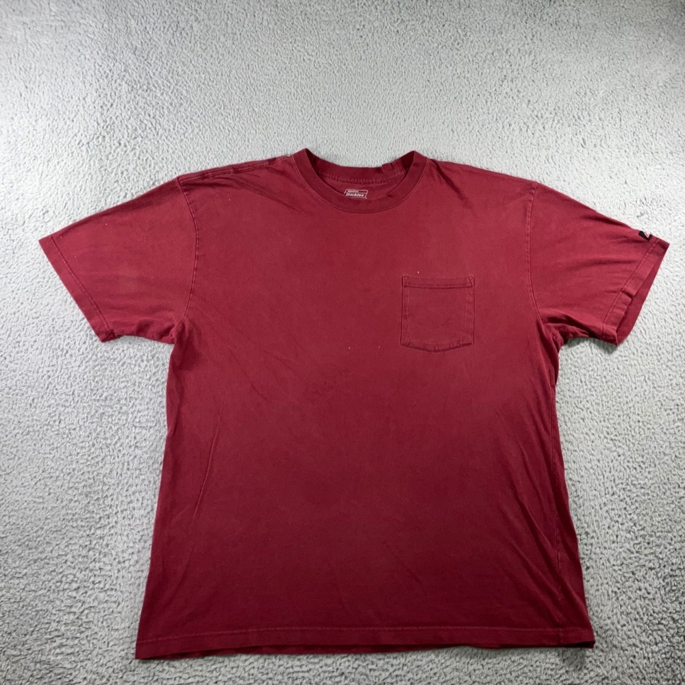 Dickies T-Shirt 2XL Burgundy Maroon S/S Pocket Heavyweight Thrashed Grunge Work